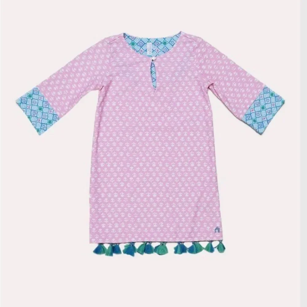 Cabana Life Pink Blue Tassel Patterned Swim Coverup Sz 10